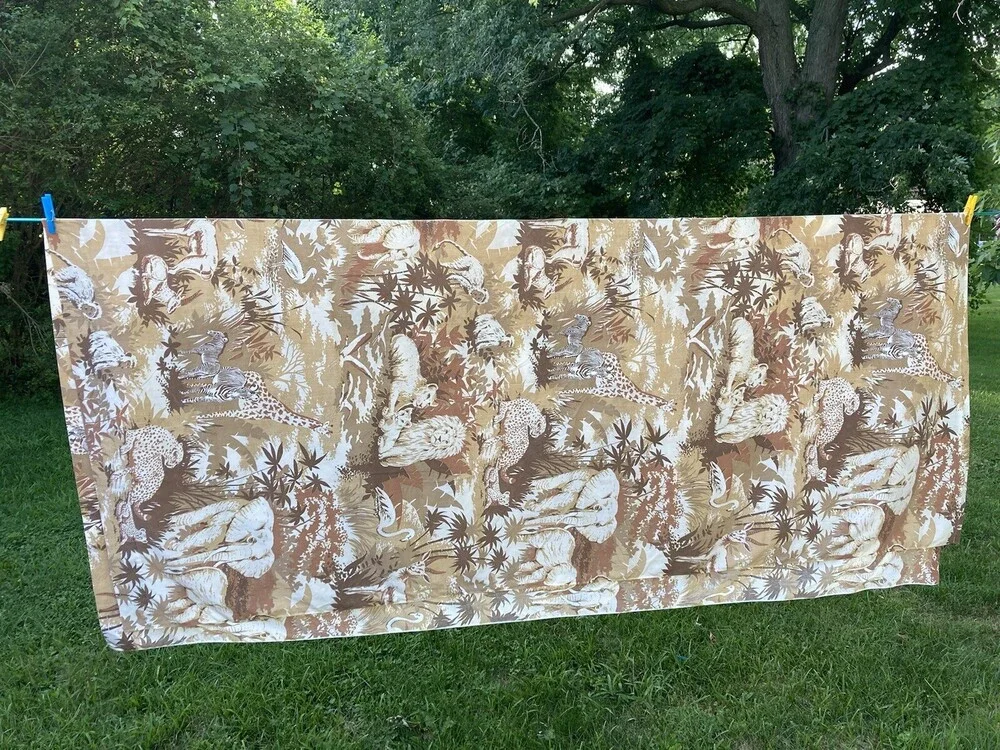 VTG Full Double Flat Bed Sheet Lion Zebra Monkey Jungle Safari Lady Pepperell